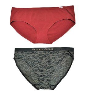 VICTORIA'S SECRET PINK SET OF TWO HIPSTER BIKINI BRIEF PANTIES SIZE L LARGE NEW